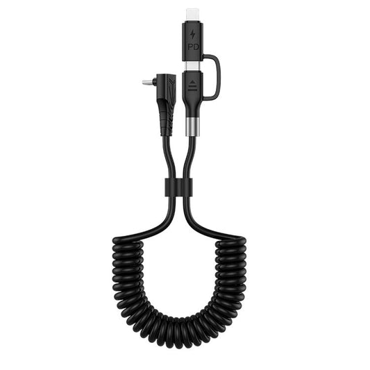 For iPhone 15 Series 1.5m Type-C to iP+Type-C Charging Cable Data Sync Charger Wire TPU Coiled Spring Spiral Elbow Cord