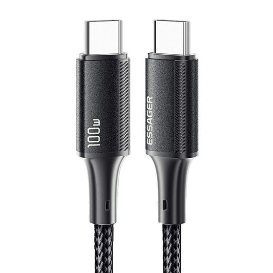ESSAGER 3m Type-C to Type-C PD 100W Phone Tablet Laptop Fast Charging Cord Nylon Braided Data Cable - Black