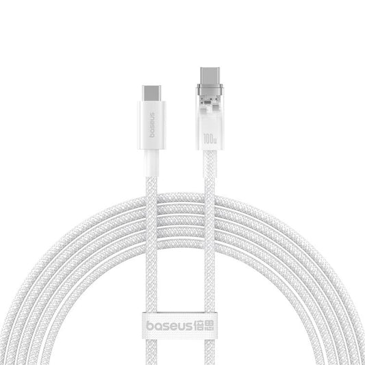 BASEUS Explorer Series for iPhone 15 Series Fast Charging Cable with Smart Temperature Control USB to Type-C 100W 2m Charging Data Cord - White