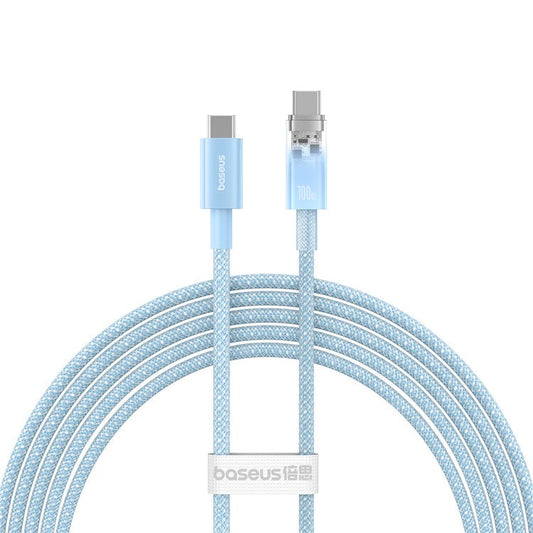 BASEUS Explorer Series for iPhone 15 Series Fast Charging Cable with Smart Temperature Control USB to Type-C 100W 2m Charging Data Cord - Blue