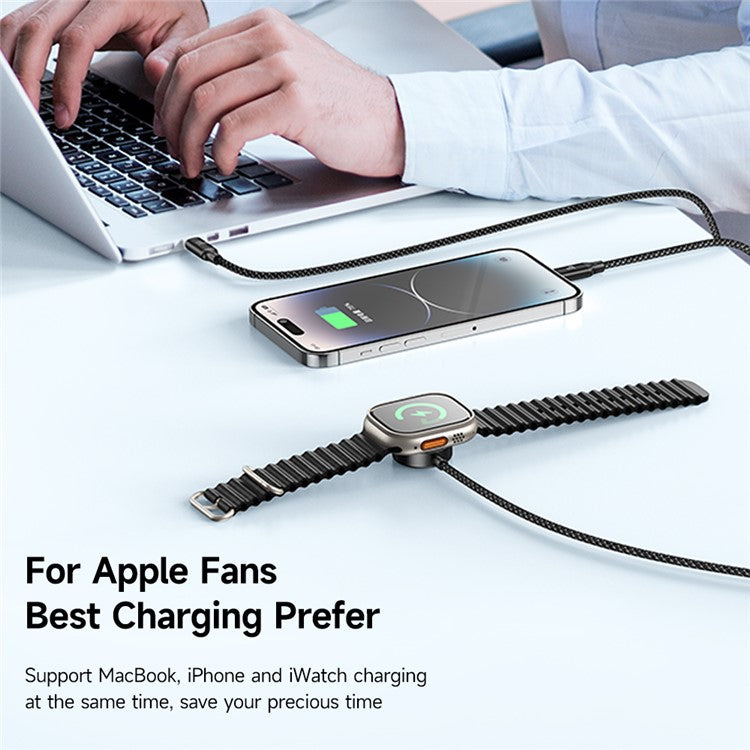 MCDODO CA-4940 Beta Series for iPhone 15 Series 1.2m USB-C to Type-C + iP + Wireless Charger for Apple Watch 3 in 1 Charging Cable, Black