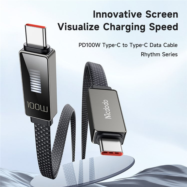 MCDODO CA-4470 Rhythm Series for iPhone 15 Series 1.2m PD 100W Type-C to Type-C Data Cable with 9-level Light Display, Black
