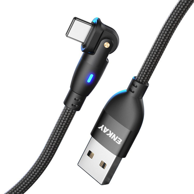 ENKAY 1m USB to Lightning 180 Degree Rotate 2.1A Data Cable with LED Indicator - Black