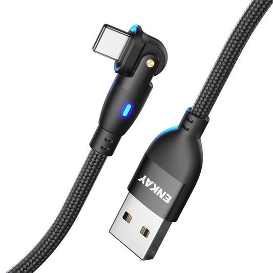 ENKAY 1m USB to Lightning 180 Degree Rotate 2.1A Data Cable with LED Indicator - Black
