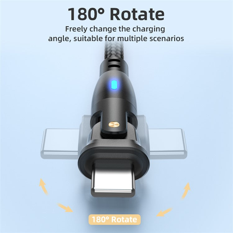 ENKAY 1m USB to Lightning 180 Degree Rotate 2.1A Data Cable with LED Indicator - Black