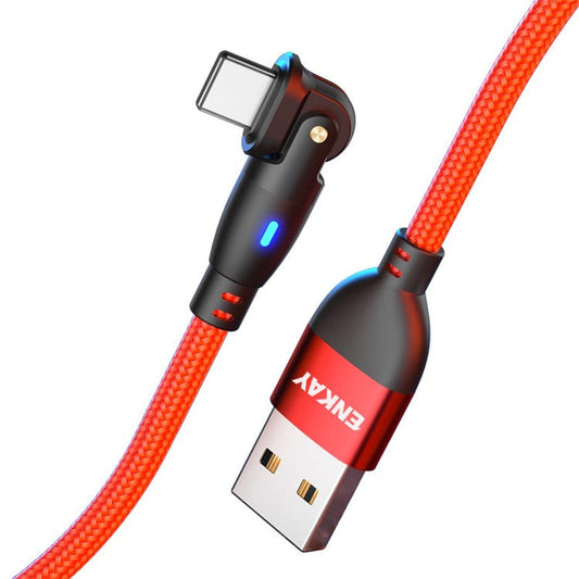 ENKAY 1m USB to Lightning 180 Degree Rotate 2.1A Data Cable with LED Indicator - Red