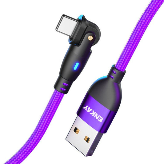ENKAY 1m USB to Lightning 180 Degree Rotate 2.1A Data Cable with LED Indicator - Purple
