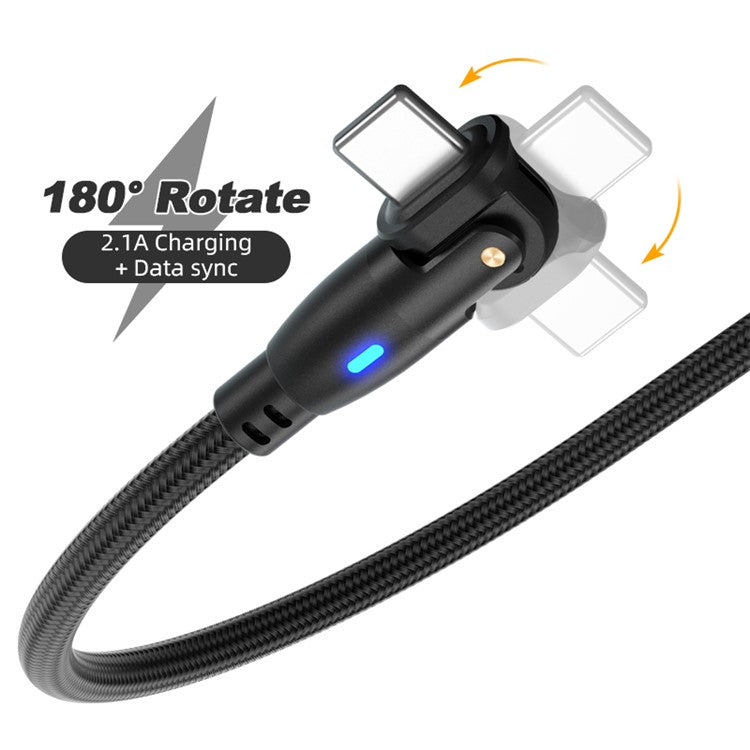 ENKAY 2m 2.1A Charging Wire USB to Lightning 180 Degree Rotate Data Cable with LED Indicator - Black