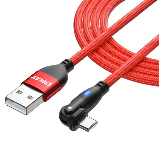 ENKAY 2m 2.1A Charging Wire USB to Lightning 180 Degree Rotate Data Cable with LED Indicator - Red