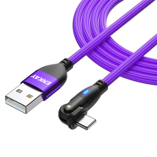 ENKAY 2m 2.1A Charging Wire USB to Lightning 180 Degree Rotate Data Cable with LED Indicator - Purple