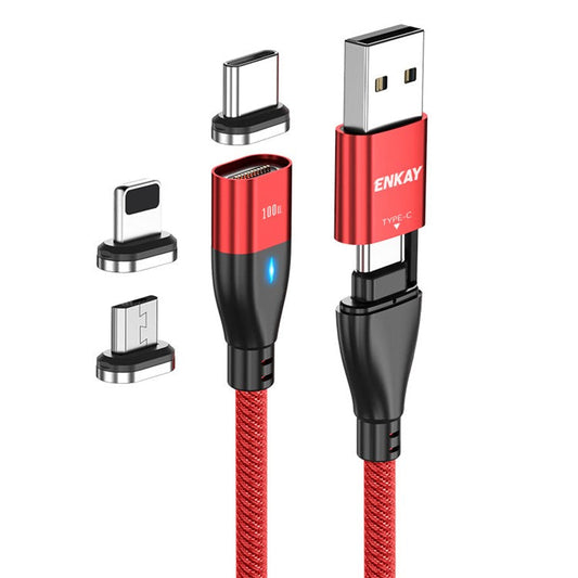ENKAY HAT PRINCE 6-in-1 2m PD 100W Magnetic Charging Cable Type-C / USB-A to IP / Type-C / Micro USB Phone Data Cord - Red