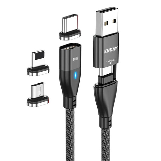 ENKAY HAT PRINCE 6-in-1 2m PD 100W Magnetic Charging Cable Type-C / USB-A to IP / Type-C / Micro USB Phone Data Cord - Black
