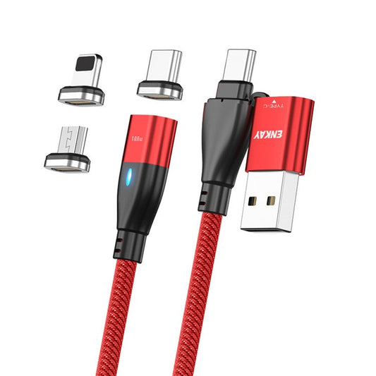 ENKAY HAT PRINCE 6-in-1 1m PD 100W Data Cable Type-C / USB-A to IP / Type-C / Micro USB Magnetic Charging Cord - Red