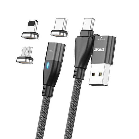 ENKAY HAT PRINCE 6-in-1 1m PD 100W Data Cable Type-C / USB-A to IP / Type-C / Micro USB Magnetic Charging Cord - Black