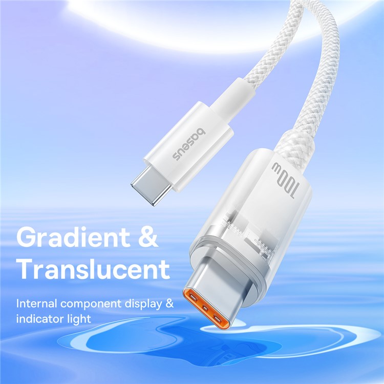 BASEUS Explorer Series for iPhone 15 Series 100W PD Fast Charging Cable with Smart Temperature Control Type-C to Type-C Data Cable, 1m - White