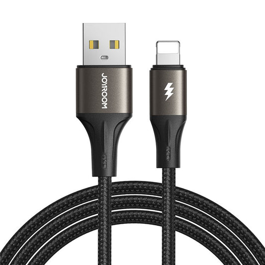 JOYROOM SA25-AL3 1.2m Light-Speed Series USB-A to Lightning Data Cable 3A Fast Charging Nylon Braided Cord - Black