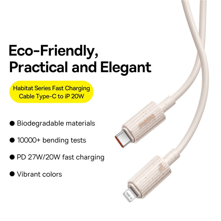 BASEUS Habitat Series 1m Type-C to iP Charging Cable Biodegradable 2.4A 20W PD Fast Charging Data Cable for iPhone  /  iPad - Pink