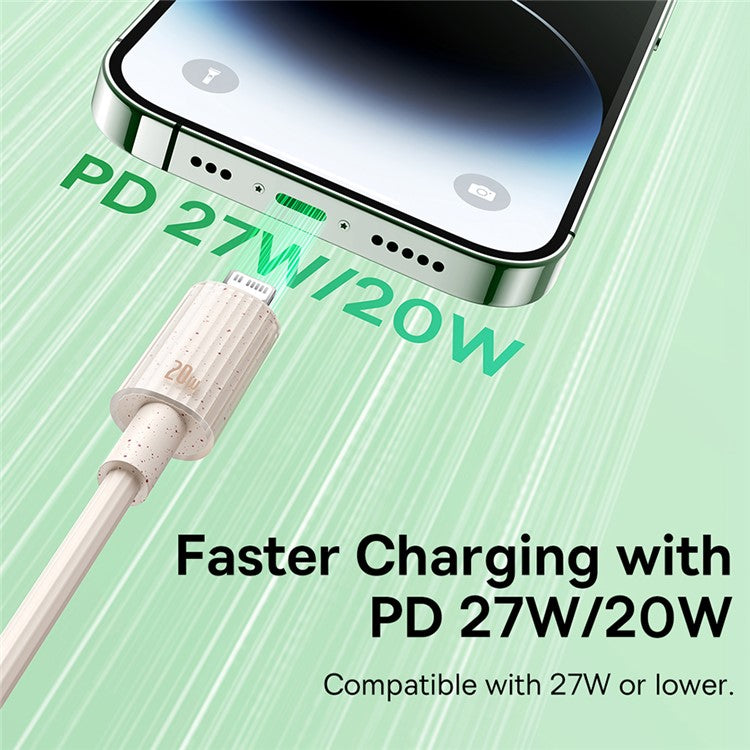 BASEUS Habitat Series 1m Type-C to iP Charging Cable Biodegradable 2.4A 20W PD Fast Charging Data Cable for iPhone  /  iPad - Pink