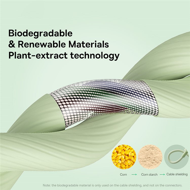 BASEUS Habitat Series 1m Type-C to iP Charging Cable Biodegradable 2.4A 20W PD Fast Charging Data Cable for iPhone  /  iPad - Green