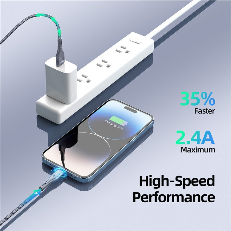 DUZZONA A7 2m USB-A to Lightning 2.4A Charging Cable Nylon Braided Data Transmission Cord