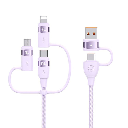 USAMS US-SJ645 U85 USB-A to Type-C to Type-C+8Pin+Micro 6 in 1 PD 100W Fast Charging Cable 1.2m Aluminium Alloy Data Cord - Purple