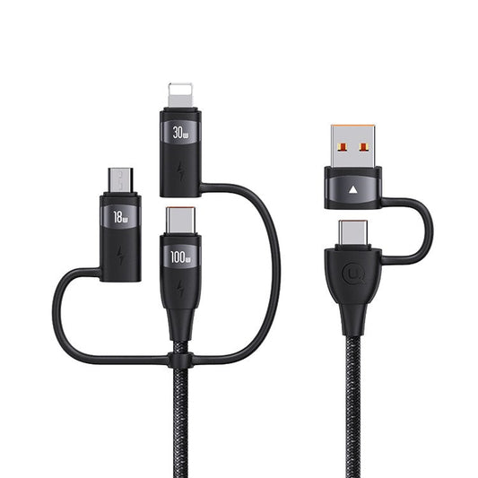 USAMS US-SJ645 U85 for iPhone 15 Series 6 in 1 PD 100W Fast Charging Cable USB-A to Type-C to Type-C+8Pin+Micro 2m Data Cord - Black