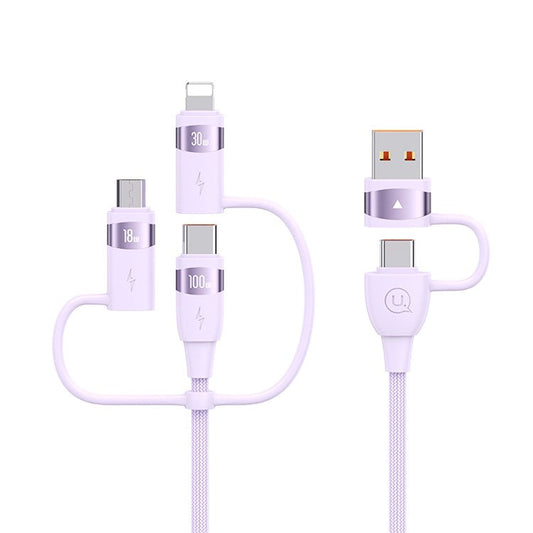 USAMS US-SJ645 U85 for iPhone 15 Series 6 in 1 PD 100W Fast Charging Cable USB-A to Type-C to Type-C+8Pin+Micro 2m Data Cord - Purple