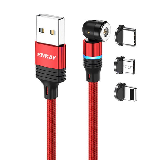ENKAY HAT PRINCE 1m Magnetic Charger Cable 2.4A USB to iP / Type-C / Micro USB Nylon-Braided Cord  with LED Light - Red