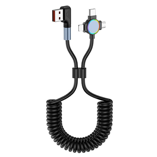 For iPhone 15 Series 1.5m Elbow USB-A to 8 Pin+Micro USB+Type-C 3-in-1 Stretchable Spring Data Cable - Style B