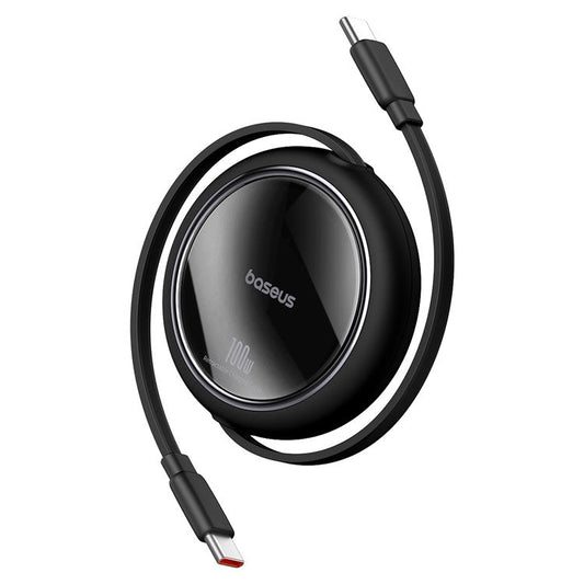 BASEUS Free2Draw Mini Retractable Charging Cable 1m Type-C to Type-C 100W Charging Data Cord - Black