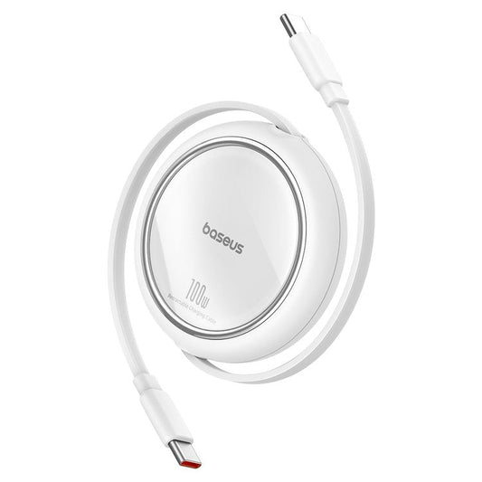 BASEUS Free2Draw Mini Retractable Charging Cable 1m Type-C to Type-C 100W Charging Data Cord - White