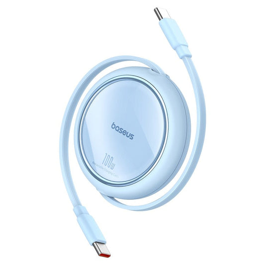 BASEUS Free2Draw Mini Retractable Charging Cable 1m Type-C to Type-C 100W Charging Data Cord - Blue