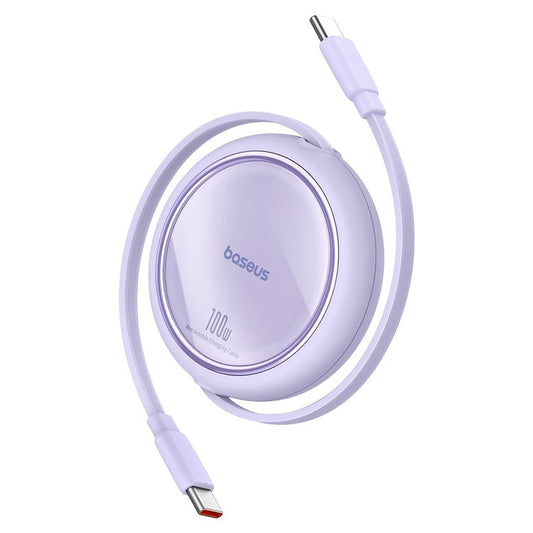 BASEUS Free2Draw Mini Retractable Charging Cable 1m Type-C to Type-C 100W Charging Data Cord - Purple