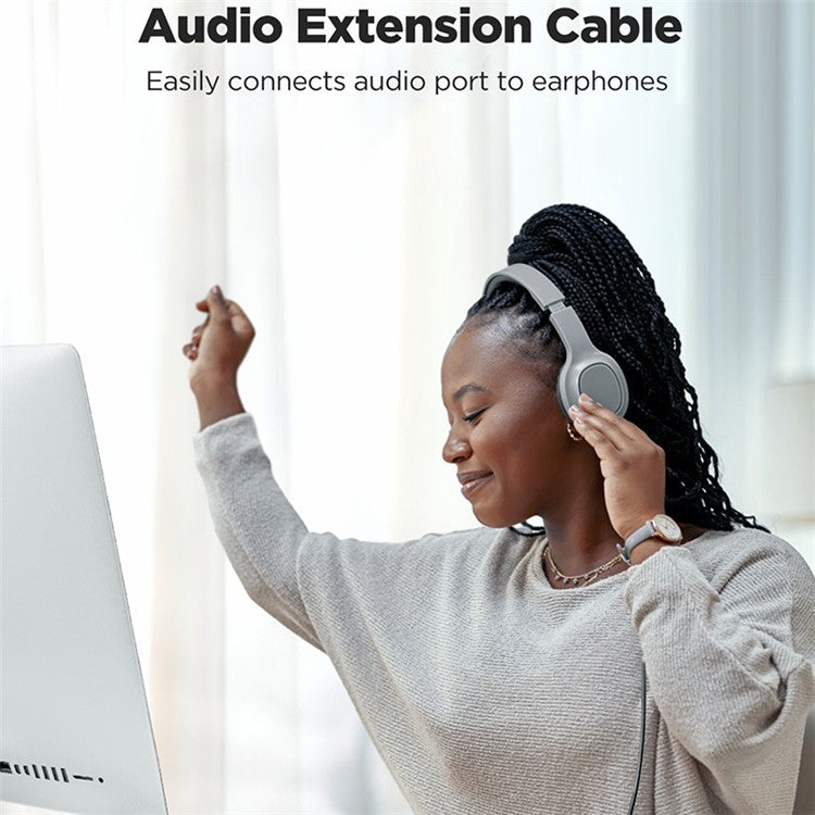 JOYROOM SY-A09 1.2m 3.5mm Male to Female Audio Cable Nylon Braided AUX Audio Extension Cable - Black