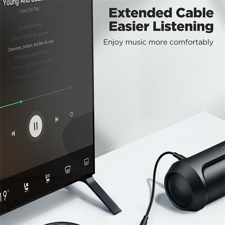 JOYROOM SY-A09 1.2m 3.5mm Male to Female Audio Cable Nylon Braided AUX Audio Extension Cable - Black