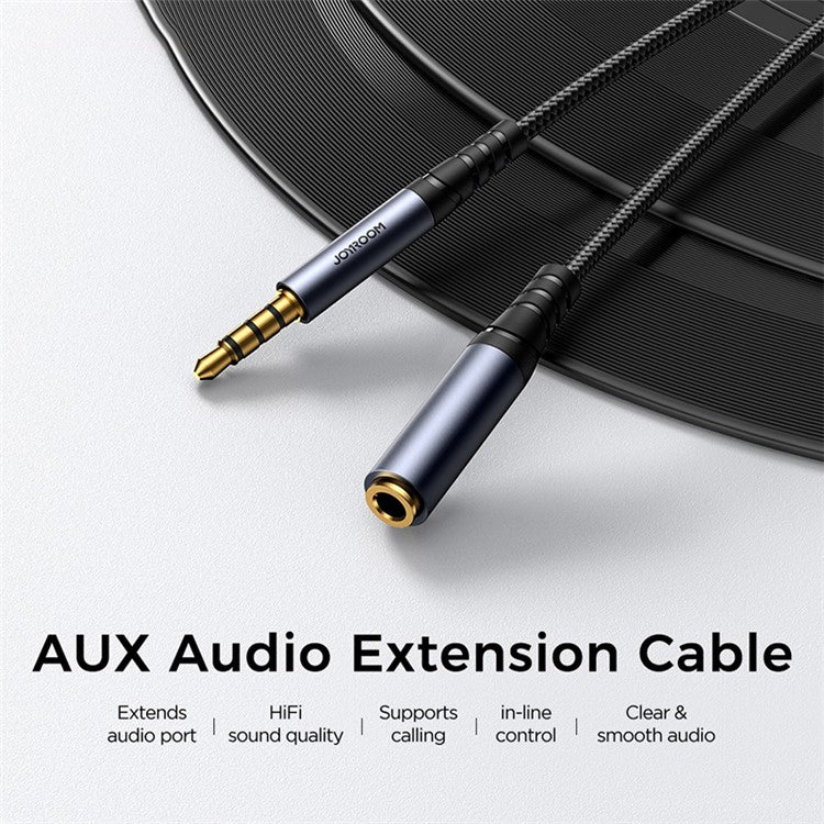 JOYROOM SY-A09 1.2m 3.5mm Male to Female Audio Cable Nylon Braided AUX Audio Extension Cable - Black