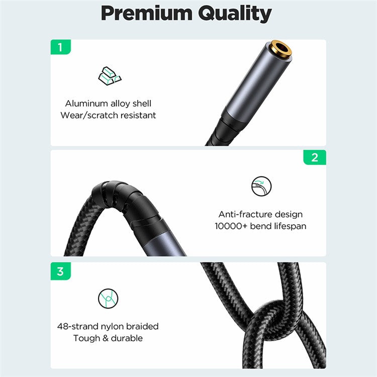 JOYROOM SY-A09 1.2m 3.5mm Male to Female Audio Cable Nylon Braided AUX Audio Extension Cable - Black