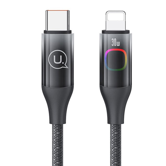 USAMS XM Series US-SJ638 Type-C to Lightning PD 30W Fast Charging Data Cable 1.2m Charging Cord with Colorful Light - Gradient Black