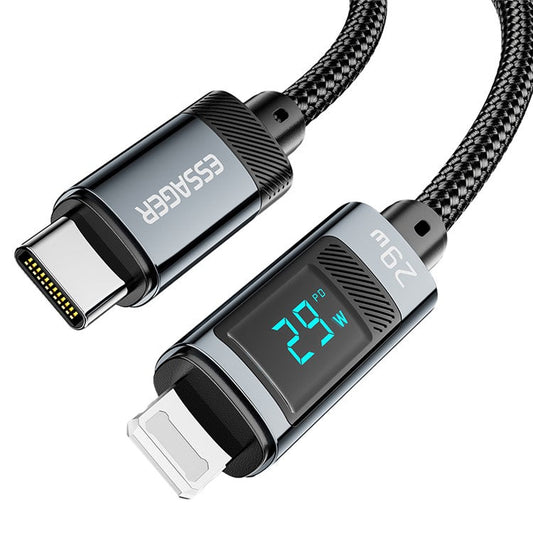 ESSAGER ES-X47 1m Type-C to iP Charging Data Cord 29W Digital Display Fast Charging Cable