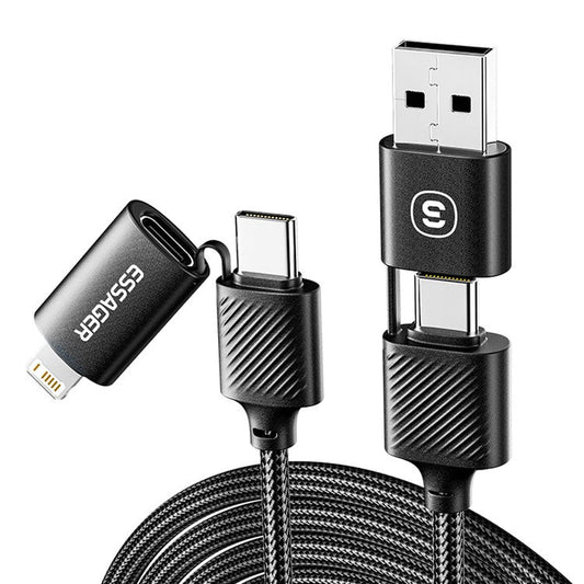 ESSAGER Starlink 1m 65W 4-in-1 Date Cable USB-A / Type-C to Type-C / 6 Pin Phone Charging Cord - Black