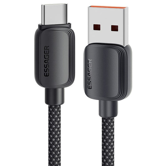 ESSAGER 2m A-C 7A 100W USB-A to Type-C Cable Fast Charging Data Cord - Black