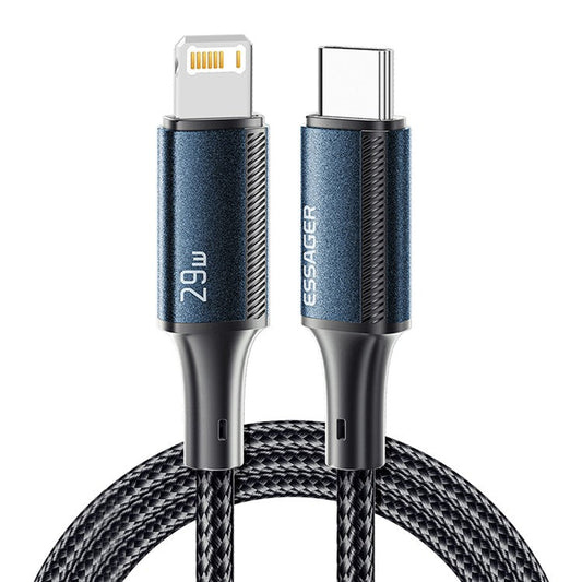 ESSAGER 1m C-L PD 29W Data Cable Type-C to Lightning Fast Charging Braided Cord - Blue