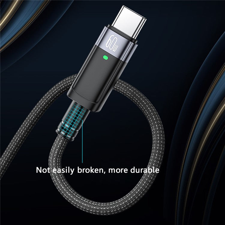 YESIDO CA160 PD 60W Auto Power Off Charging Cable USB-C to USB-C Braided Mobile Phone Data Cord