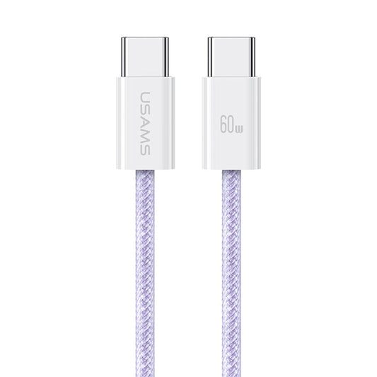 USAMS US-SJ656 U86 1.2m PD 60W Fast Charging Cable Type-C to Type-C Rainbow Braided Cord - Purple