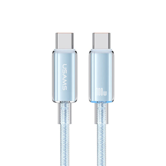 USAMS Cloud Series US-SJ660 1.2m Type-C to Type-C PD 100W Fast Charging Cable with Indicator Light - Blue