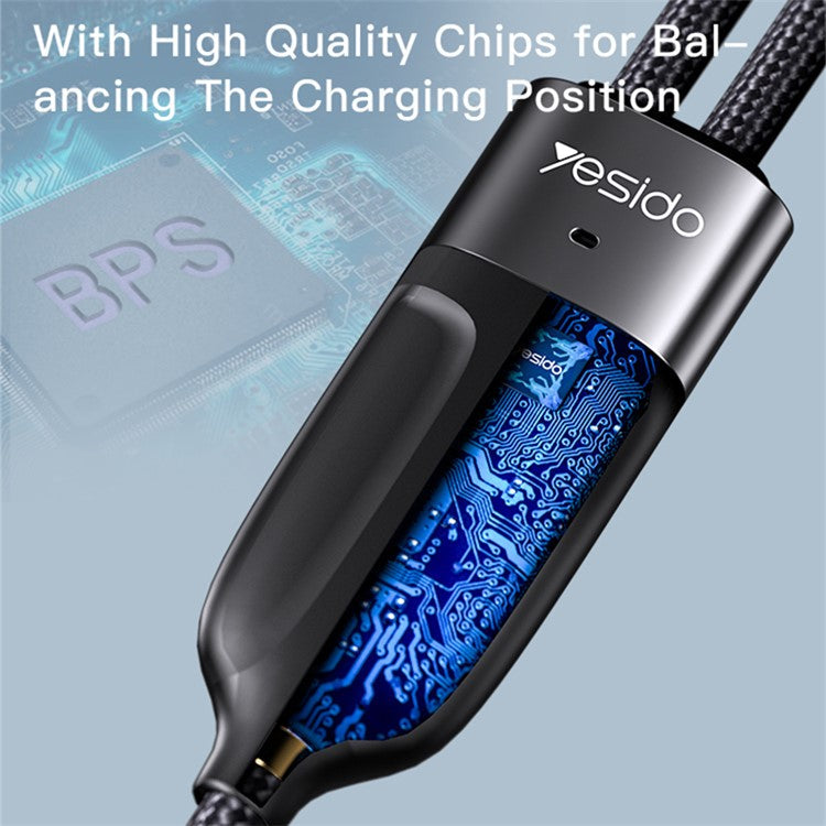 YESIDO CA88 Type-C to 2 Type-C PD Charging Cable 100W+20W 2-in-1 USB-C Data Cable with LED Indicator