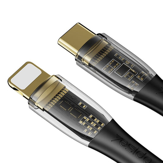 YESIDO CA102 2m PD 20W Type-C to Lightning Charging Data Cable Nylon Braided Visible Fast Charging Cord