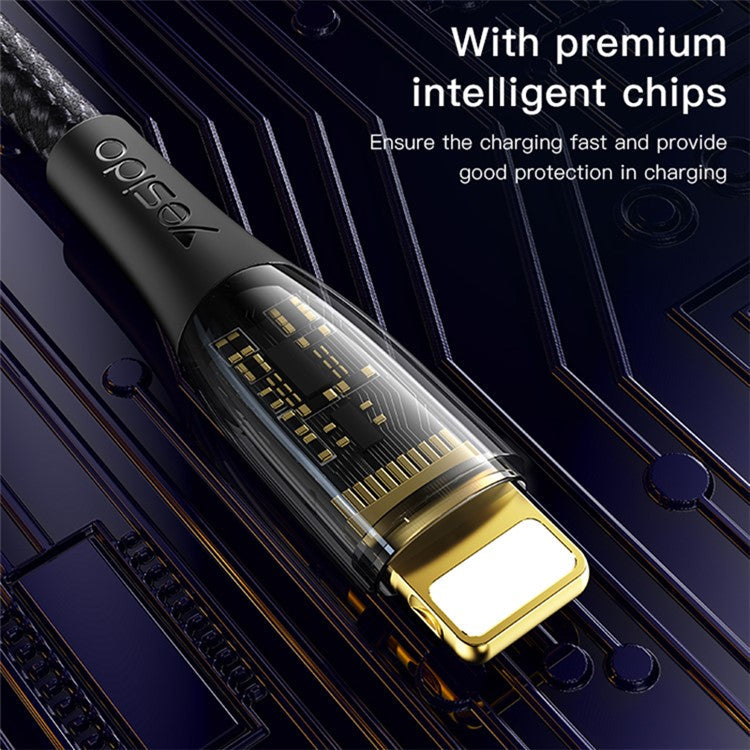 YESIDO CA104 2.4A iP Charging Cable Gold Plated Visible Nylon Braid Data Cable