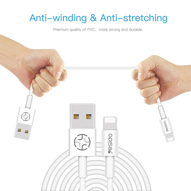 YESIDO CA22 2A Type-C Charging Cable Anti-Stretch PVC Flexible 1.2m USB Data Cable