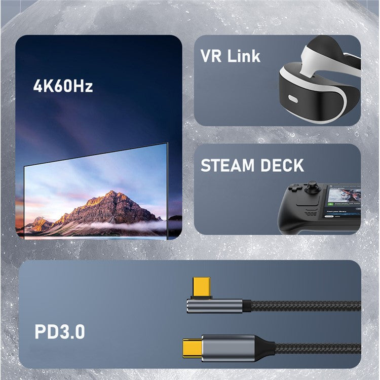 UC-064-LP-3.0M For Laptop / Phone 90 Degree Low Profile Angled USB3.1 Type-C Male to Male 10Gbps PD 100W Data Cable